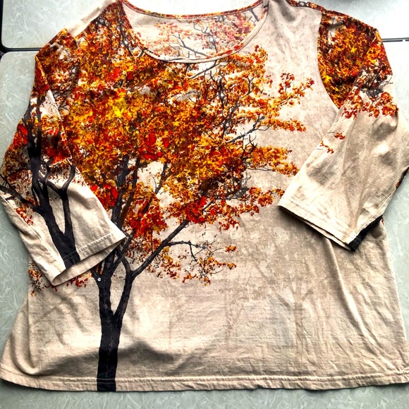Fall Trees Top. 3/4 sleeve, scoop neck. Halloween-Thanksgiving - Picture 3 of 5